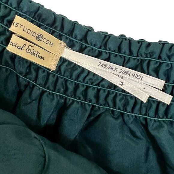 Max Studio Emerald Silk/Linen Blend Dress with Pom Pom Detail - Picture 5 of 12